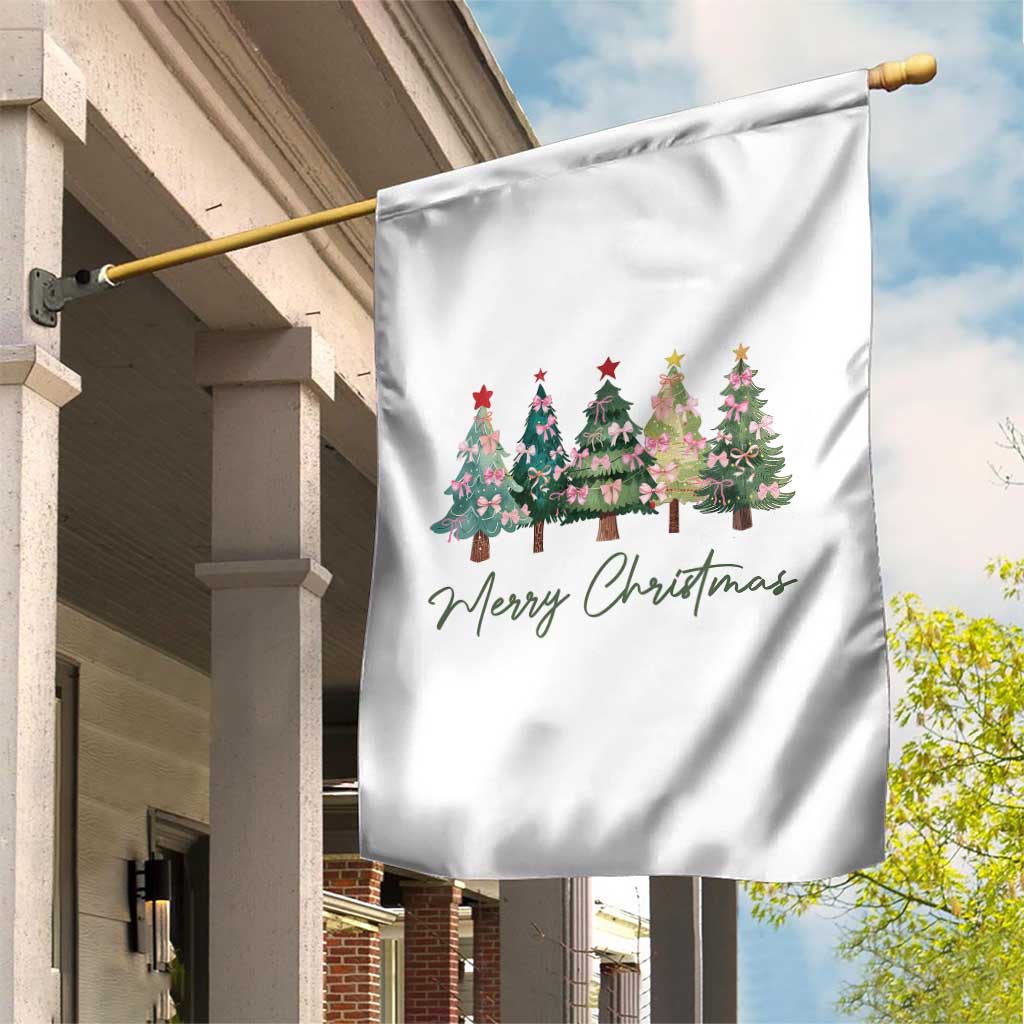 Merry Christmas Coquette Xmas Tree Garden Flag Cute Pink Bow - Wonder Print Shop