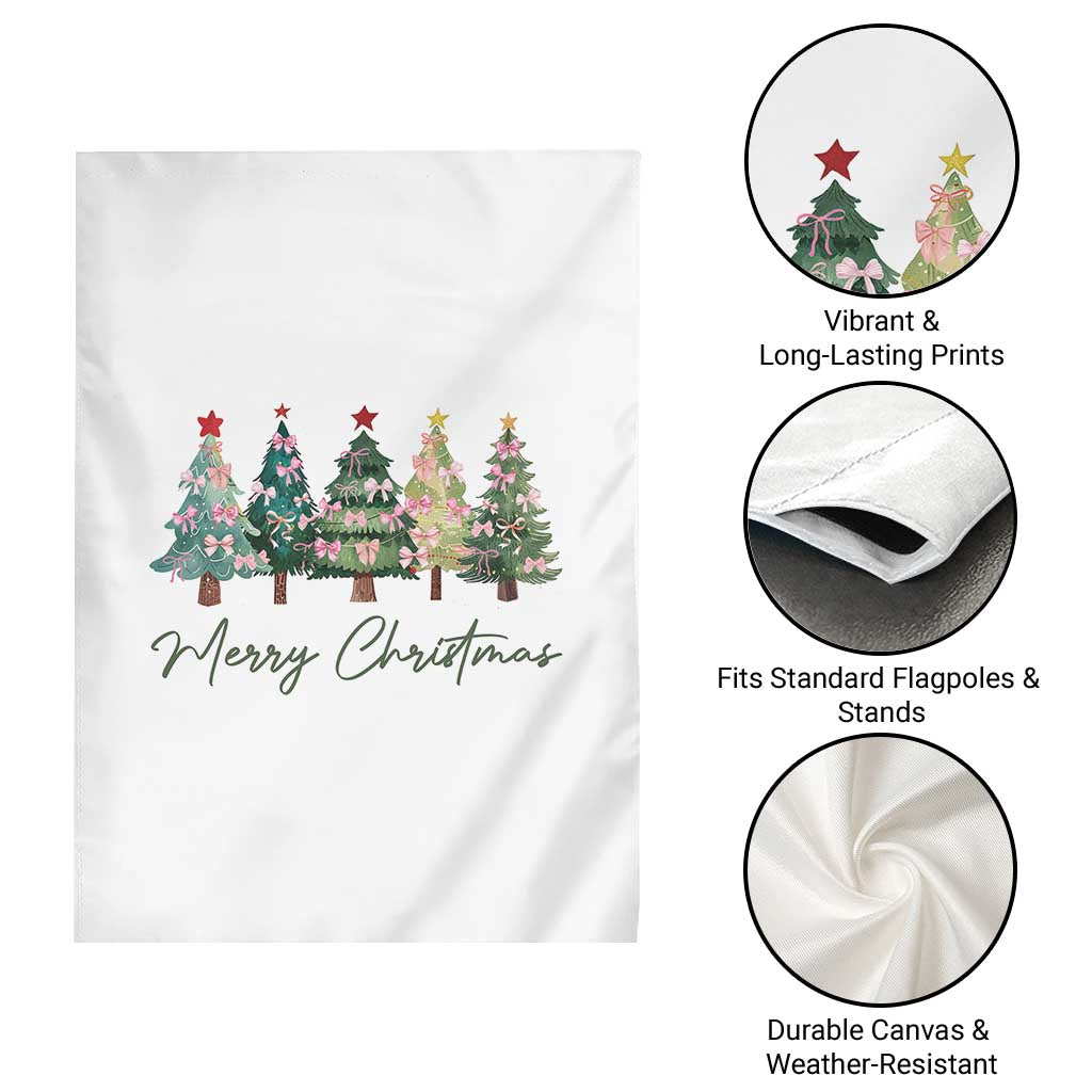 Merry Christmas Coquette Xmas Tree Garden Flag Cute Pink Bow - Wonder Print Shop