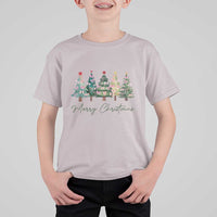 Merry Christmas Coquette Xmas Tree T Shirt For Kid Cute Pink Bow - Wonder Print Shop