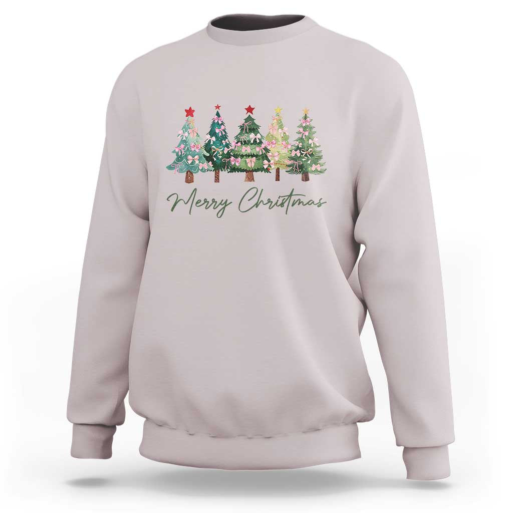 Merry Christmas Coquette Xmas Tree Sweatshirt Cute Pink Bow - Wonder Print Shop