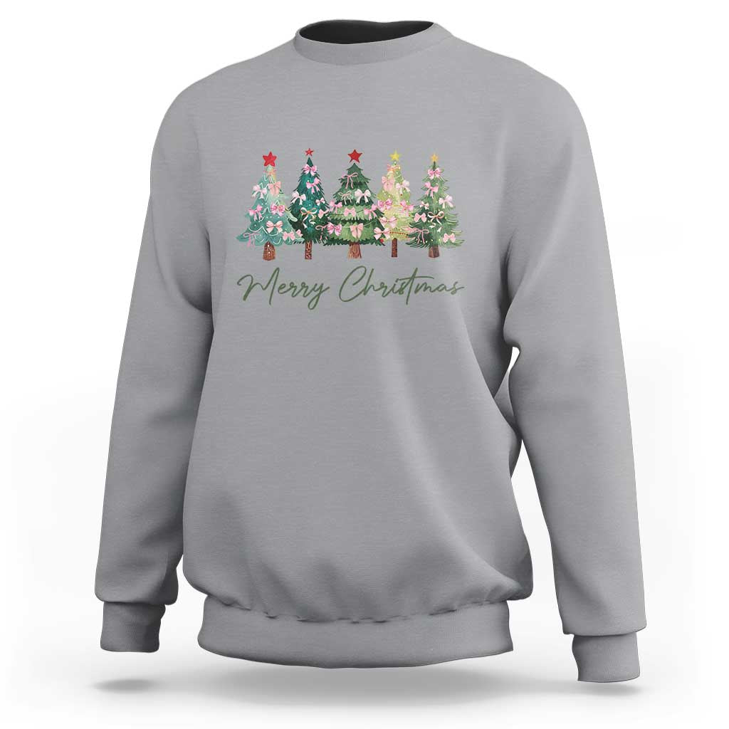 Merry Christmas Coquette Xmas Tree Sweatshirt Cute Pink Bow - Wonder Print Shop