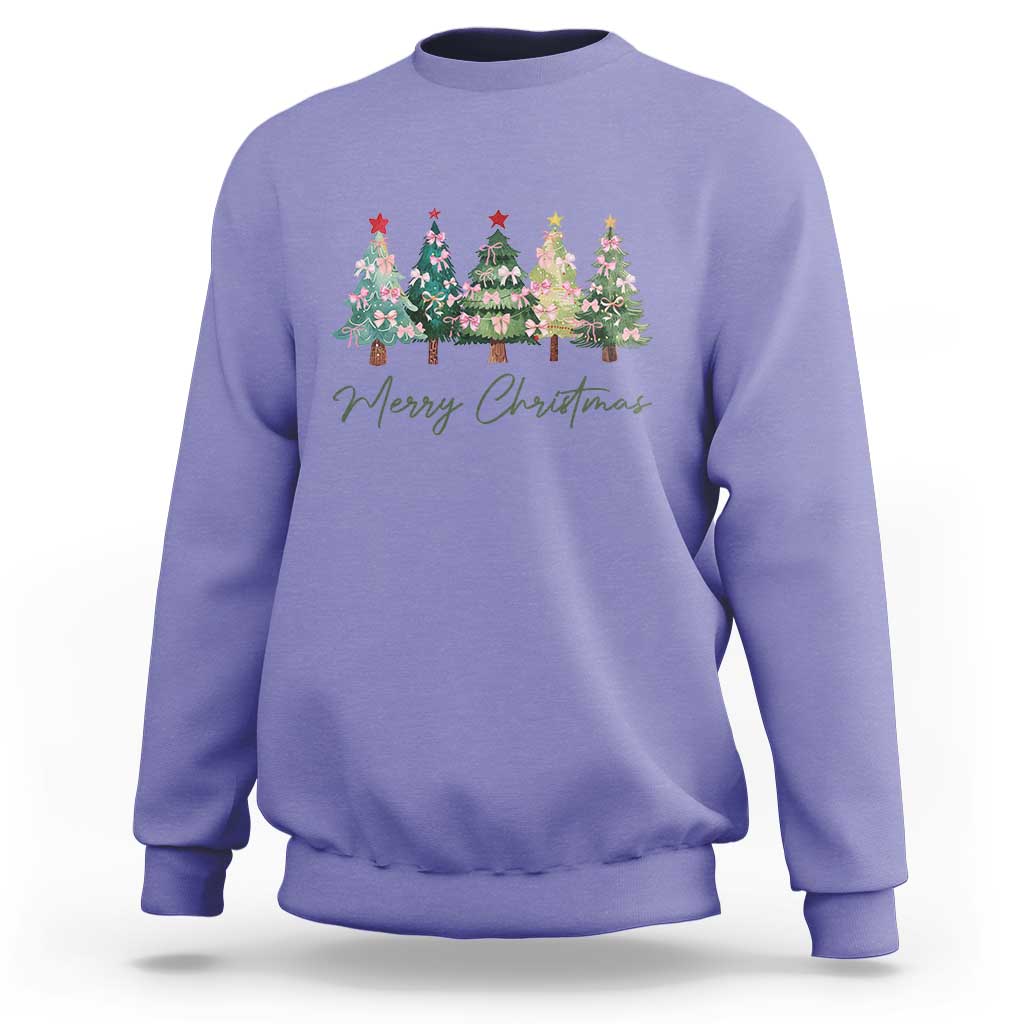 Merry Christmas Coquette Xmas Tree Sweatshirt Cute Pink Bow - Wonder Print Shop