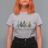 Merry Christmas Coquette Xmas Tree T Shirt For Women Cute Pink Bow - Wonder Print Shop