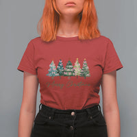 Merry Christmas Coquette Xmas Tree T Shirt For Women Cute Pink Bow - Wonder Print Shop