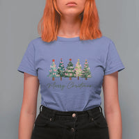 Merry Christmas Coquette Xmas Tree T Shirt For Women Cute Pink Bow - Wonder Print Shop
