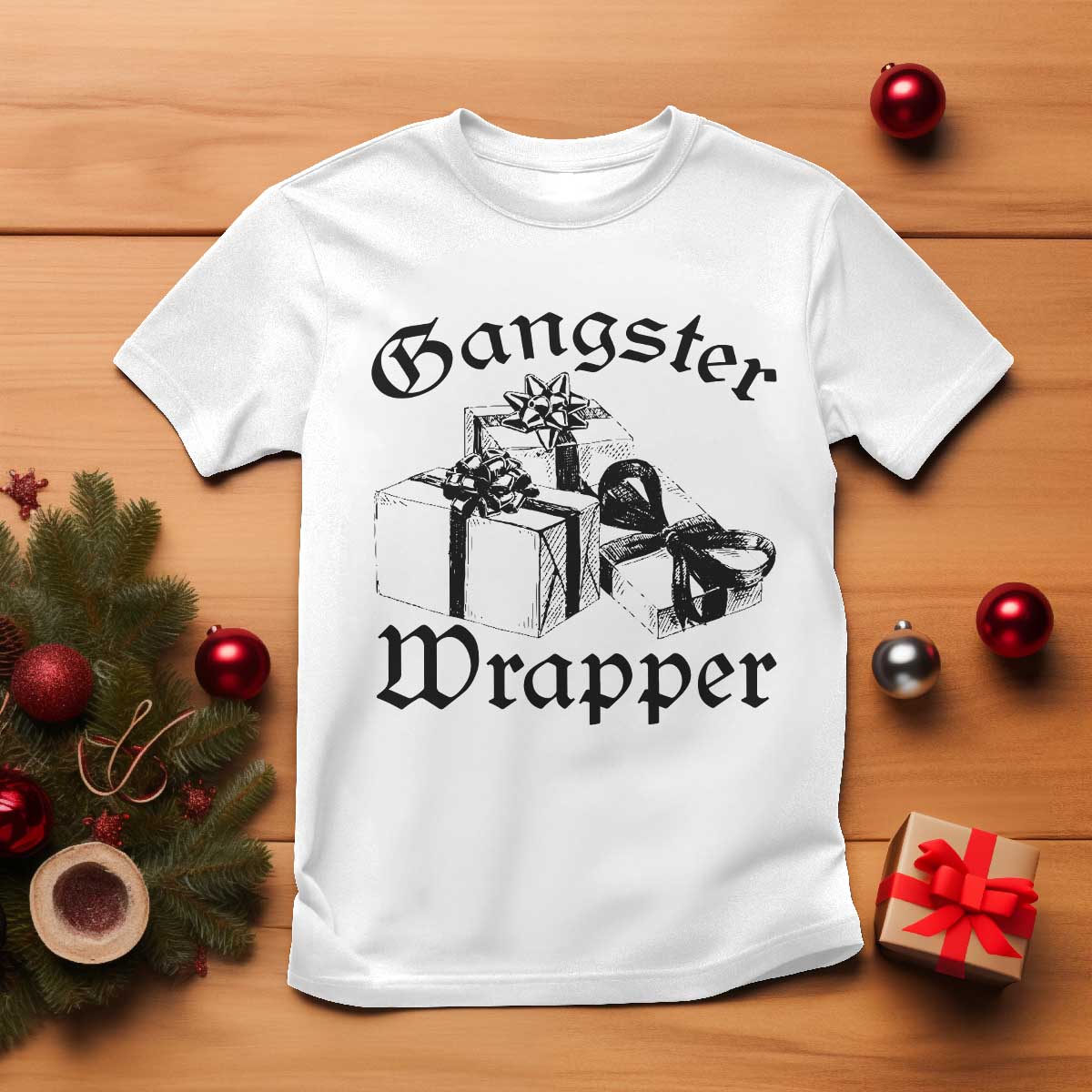 Funny Christmas T Shirt Gangster Wrapper Vintage Presents Gift - Wonder Print Shop