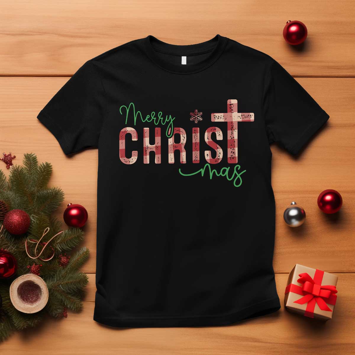Christian Christmas T Shirt Merry Christmas Cross Faith - Wonder Print Shop