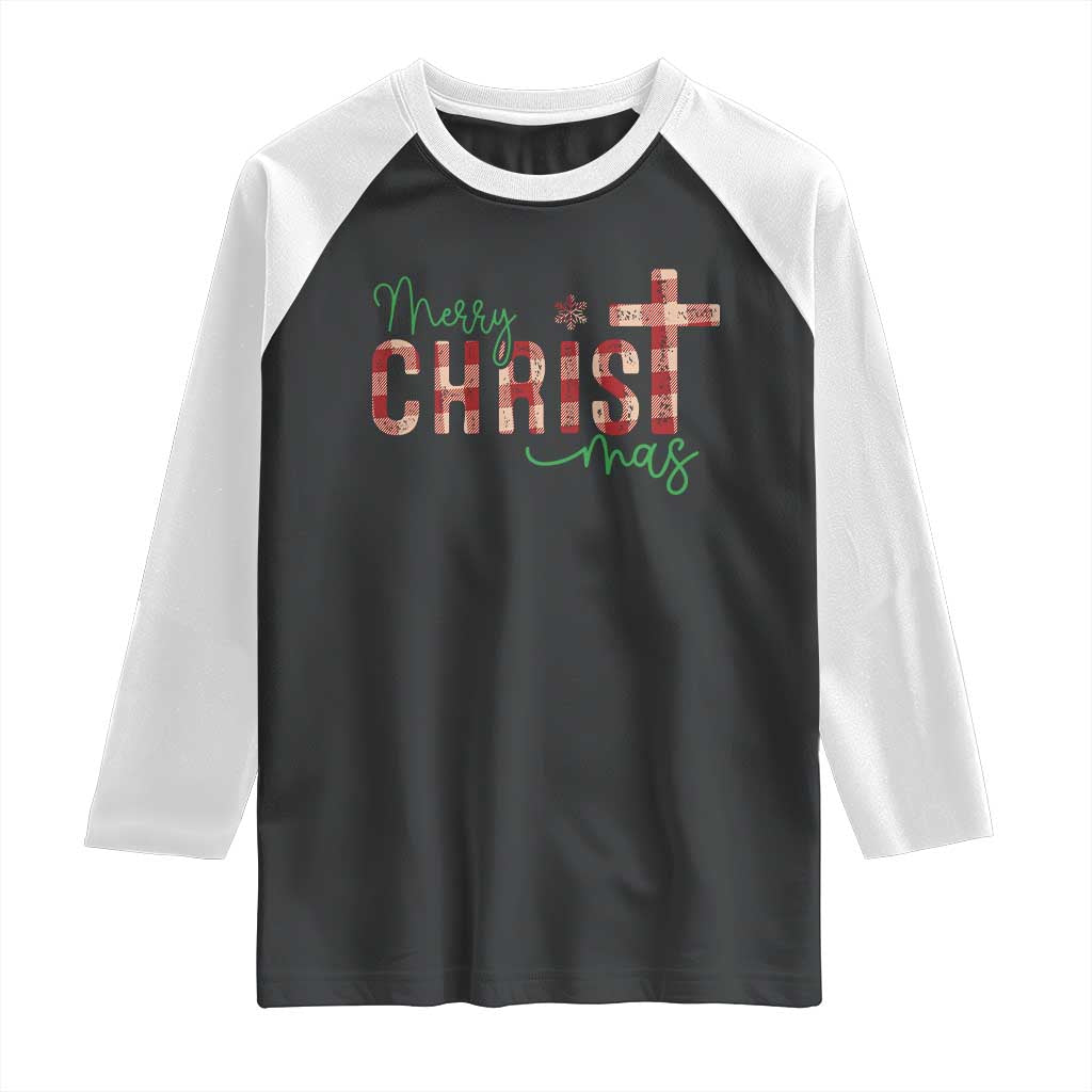 Christian Christmas Raglan Shirt Merry Christmas Cross Faith - Wonder Print Shop