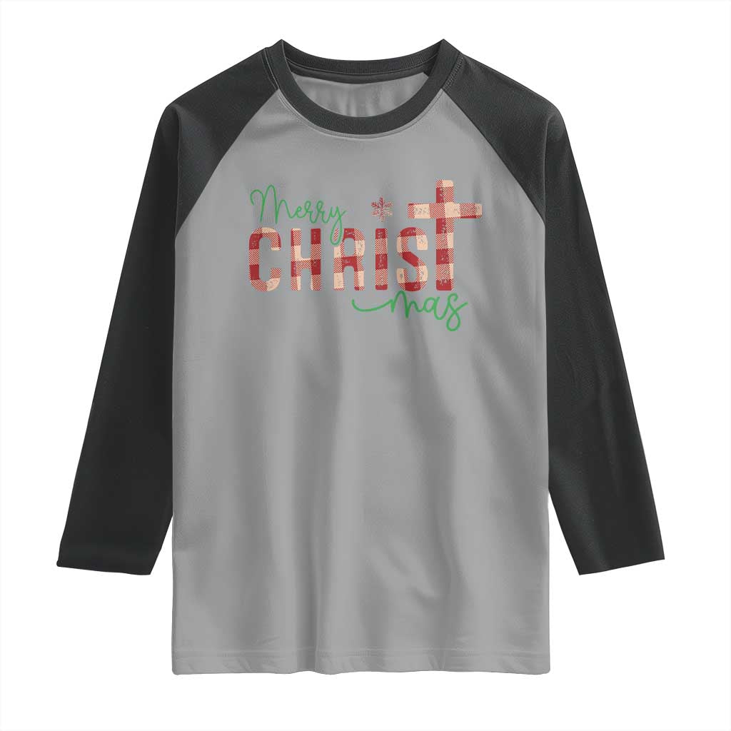 Christian Christmas Raglan Shirt Merry Christmas Cross Faith - Wonder Print Shop