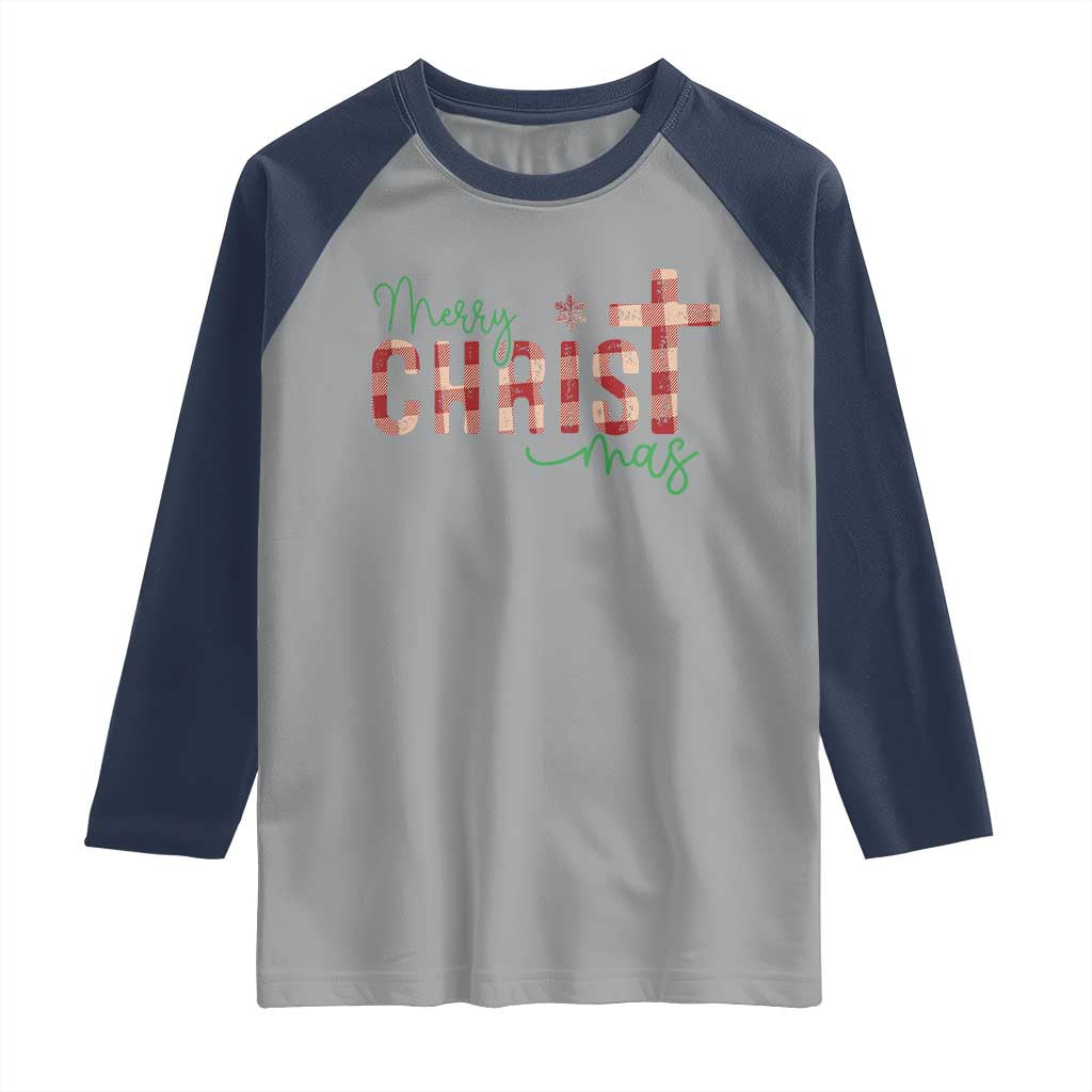 Christian Christmas Raglan Shirt Merry Christmas Cross Faith - Wonder Print Shop
