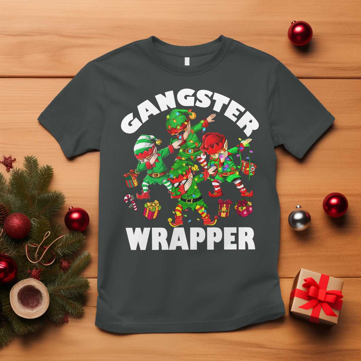 Funny Gangster Wrapper T Shirt Christmas Gangsta Elf Crew Presents - Wonder Print Shop