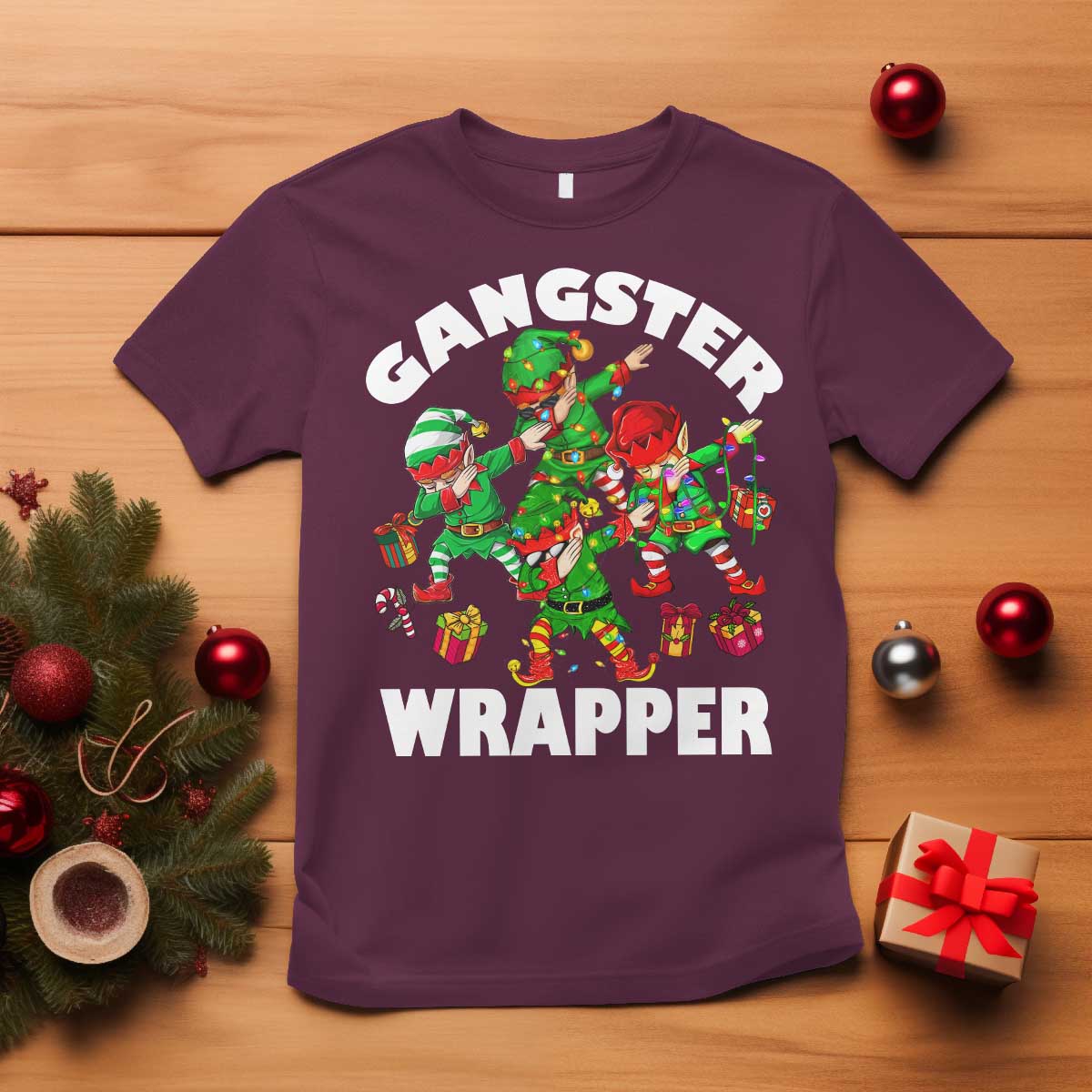 Funny Gangster Wrapper T Shirt Christmas Gangsta Elf Crew Presents - Wonder Print Shop