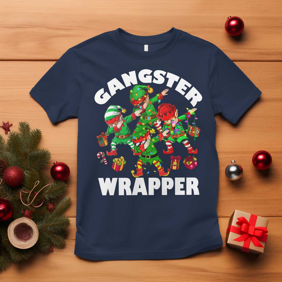 Funny Gangster Wrapper T Shirt Christmas Gangsta Elf Crew Presents - Wonder Print Shop