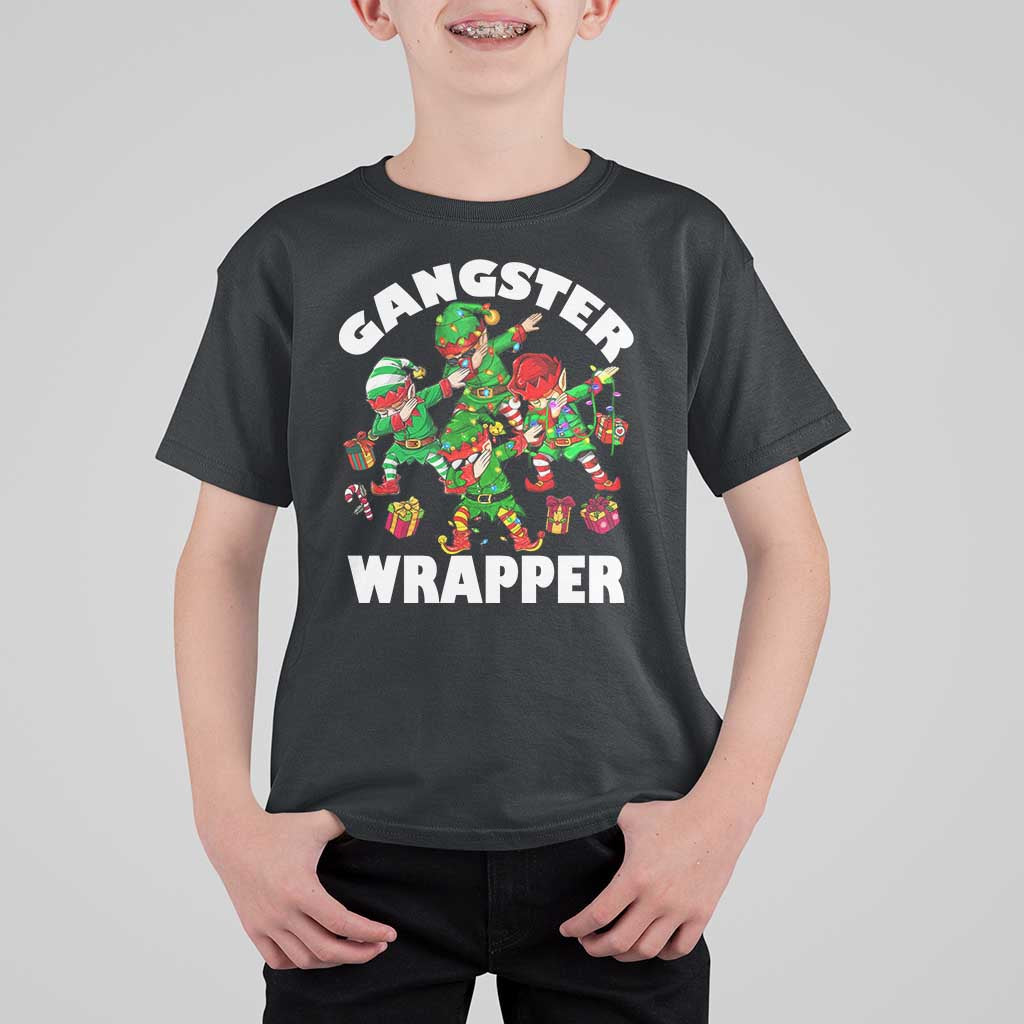 Funny Gangster Wrapper T Shirt For Kid Christmas Gangsta Elf Crew Presents - Wonder Print Shop