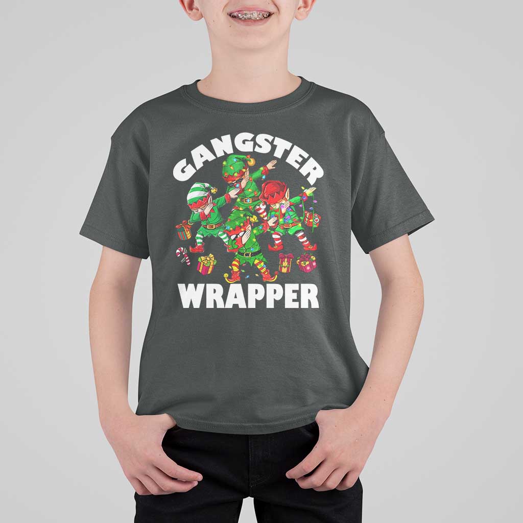 Funny Gangster Wrapper T Shirt For Kid Christmas Gangsta Elf Crew Presents - Wonder Print Shop