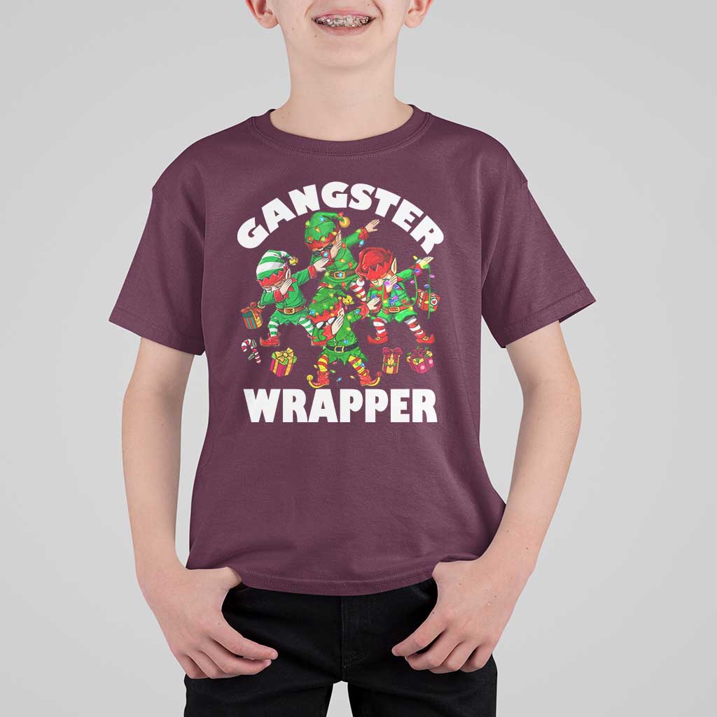 Funny Gangster Wrapper T Shirt For Kid Christmas Gangsta Elf Crew Presents - Wonder Print Shop