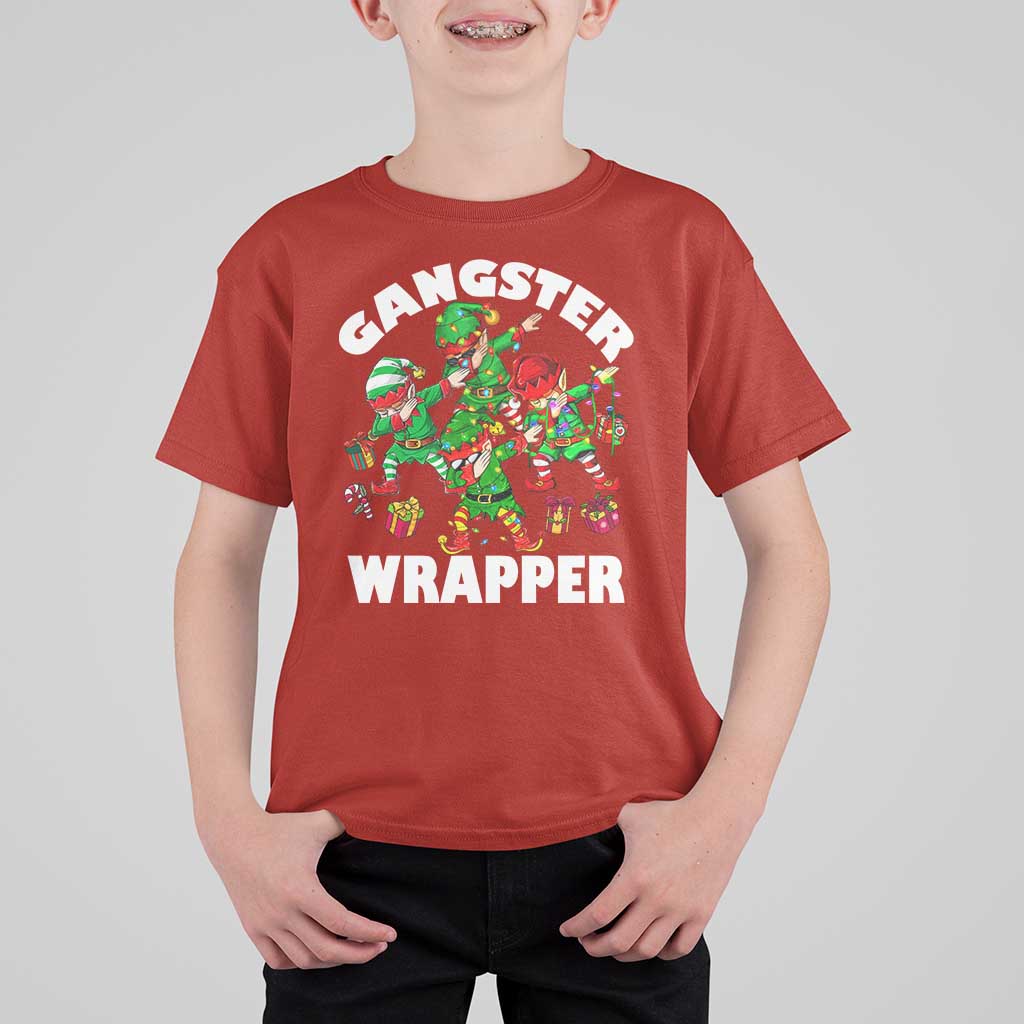 Funny Gangster Wrapper T Shirt For Kid Christmas Gangsta Elf Crew Presents - Wonder Print Shop