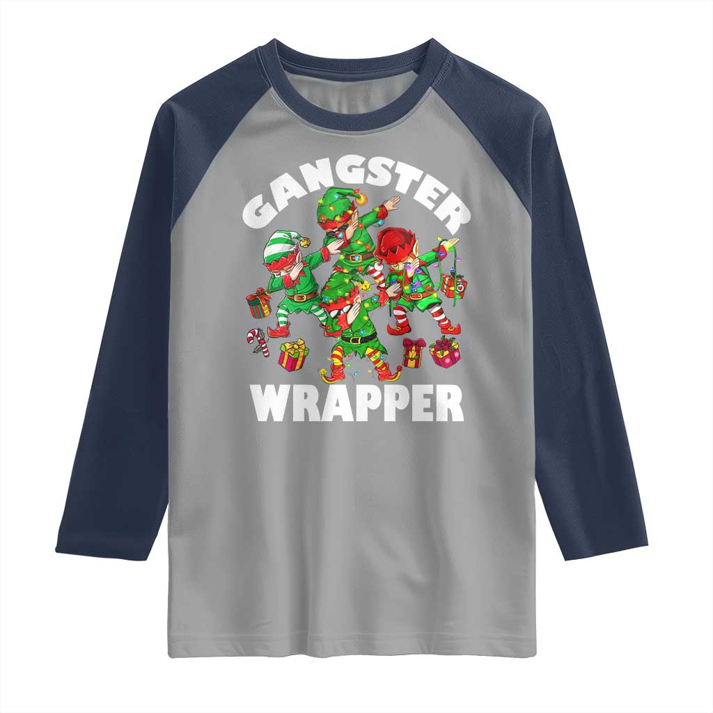 Funny Gangster Wrapper Raglan Shirt Christmas Gangsta Elf Crew Presents - Wonder Print Shop