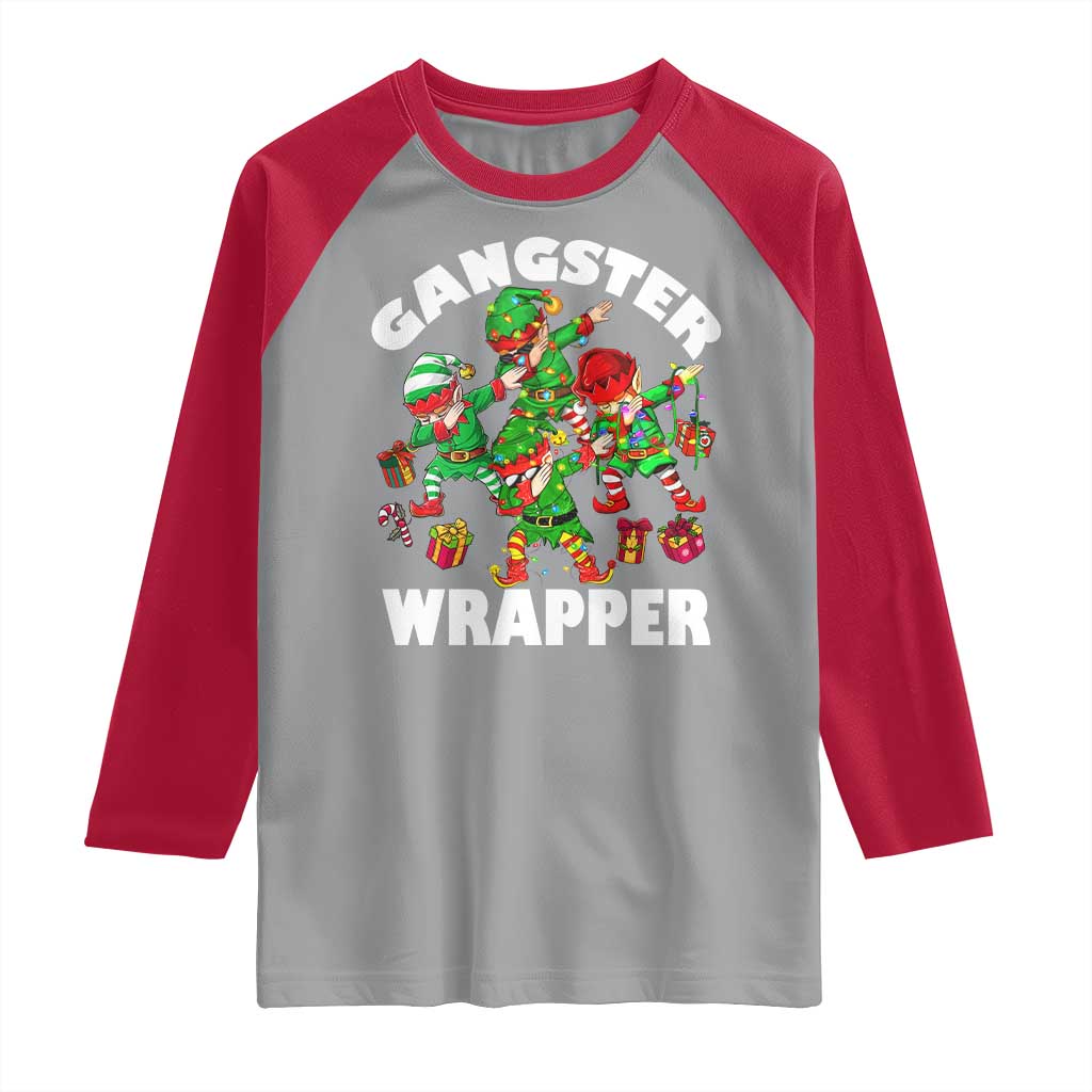 Funny Gangster Wrapper Raglan Shirt Christmas Gangsta Elf Crew Presents - Wonder Print Shop