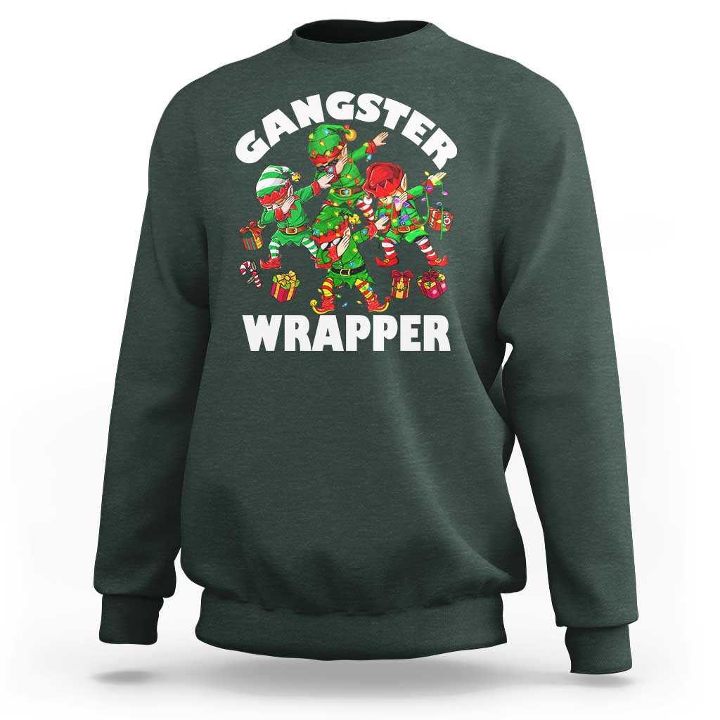 Funny Gangster Wrapper Sweatshirt Christmas Gangsta Elf Crew Presents - Wonder Print Shop