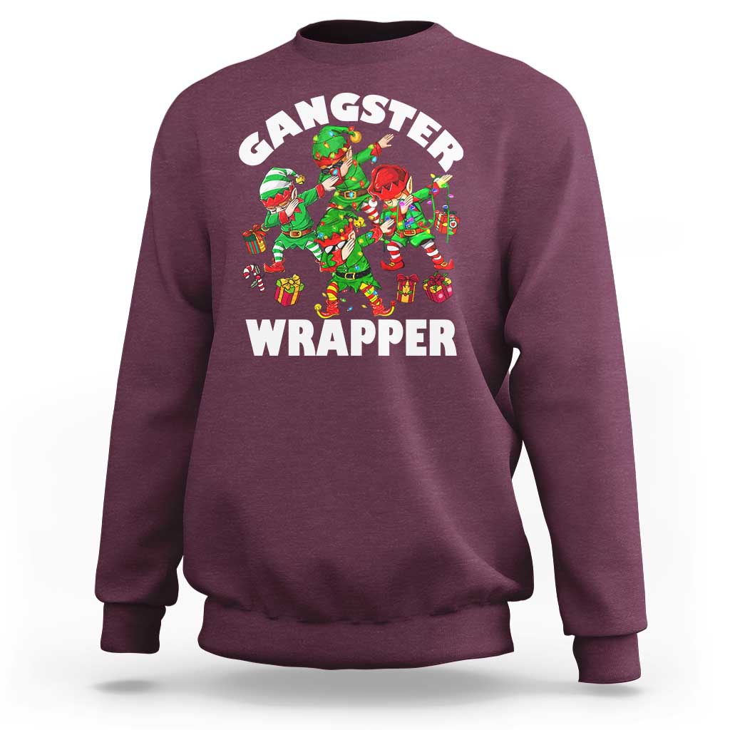 Funny Gangster Wrapper Sweatshirt Christmas Gangsta Elf Crew Presents - Wonder Print Shop