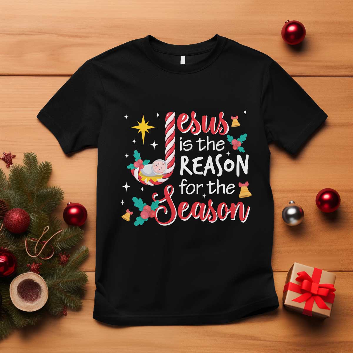 Jesus Is The Reason For The Season T Shirt Christmas Jolly Bell - Wonder Print Shop