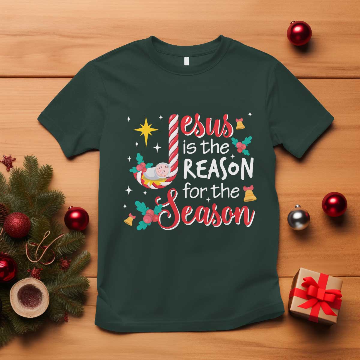 Jesus Is The Reason For The Season T Shirt Christmas Jolly Bell - Wonder Print Shop
