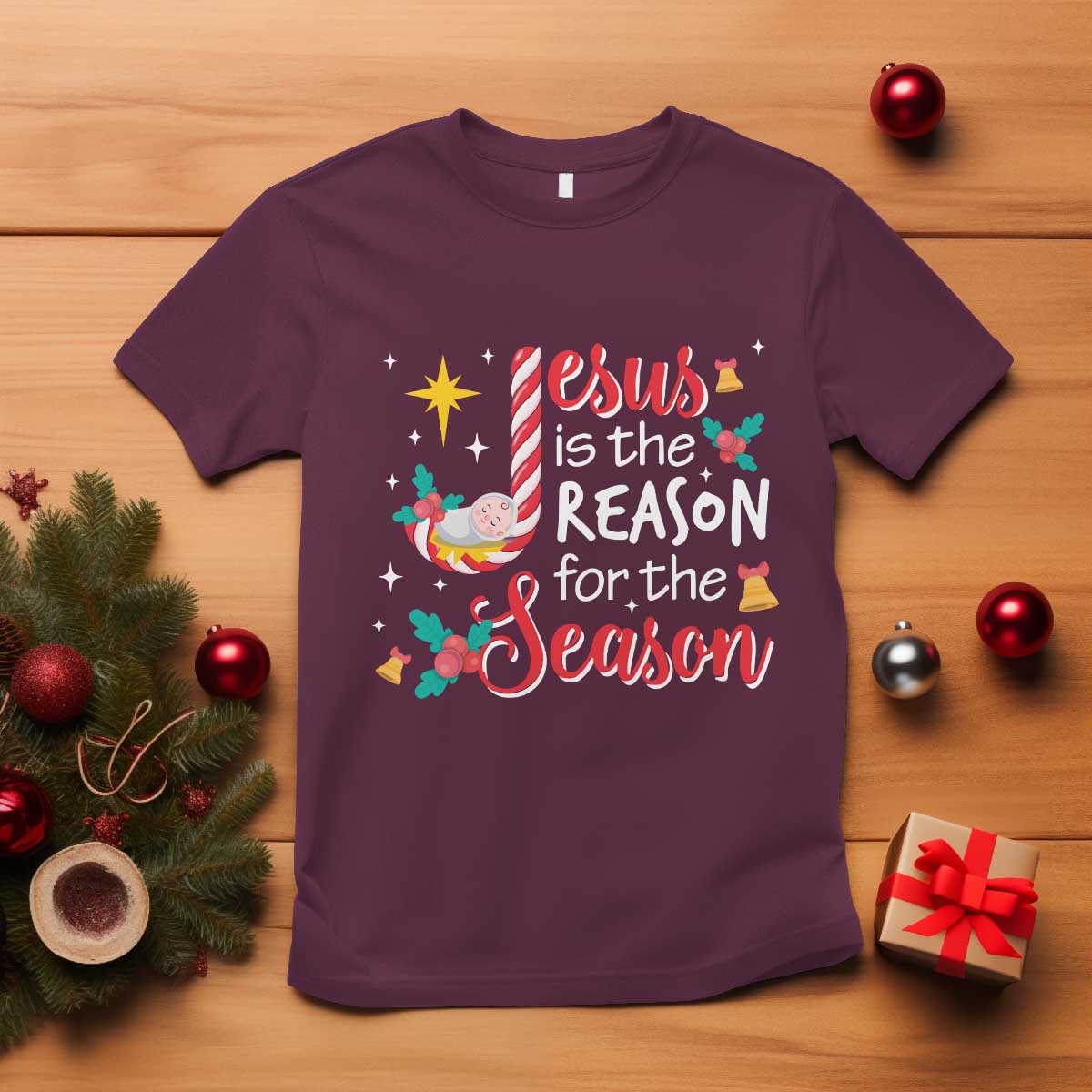 Jesus Is The Reason For The Season T Shirt Christmas Jolly Bell - Wonder Print Shop