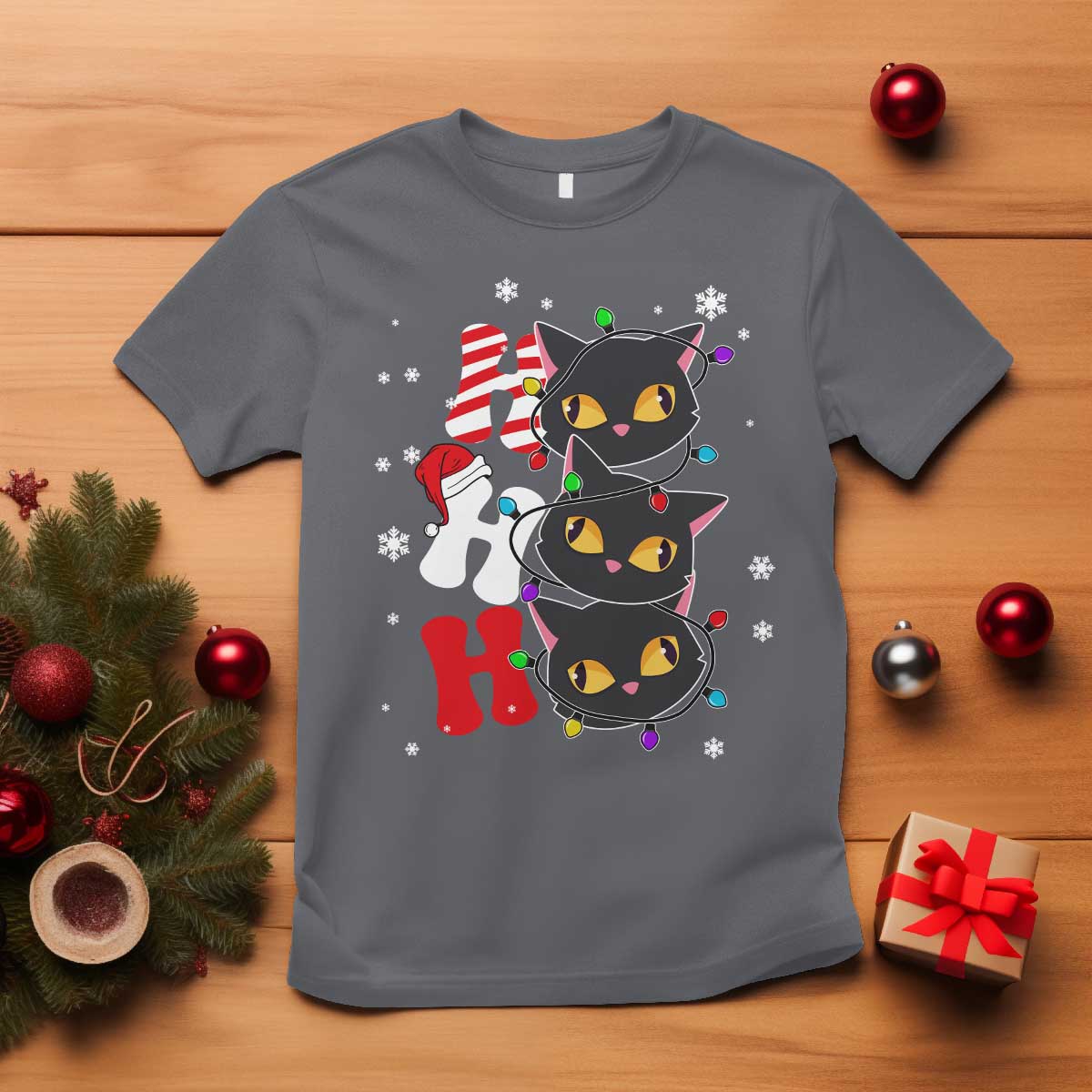 Funny Christmas Black Cat Triple Ho T Shirt - Wonder Print Shop