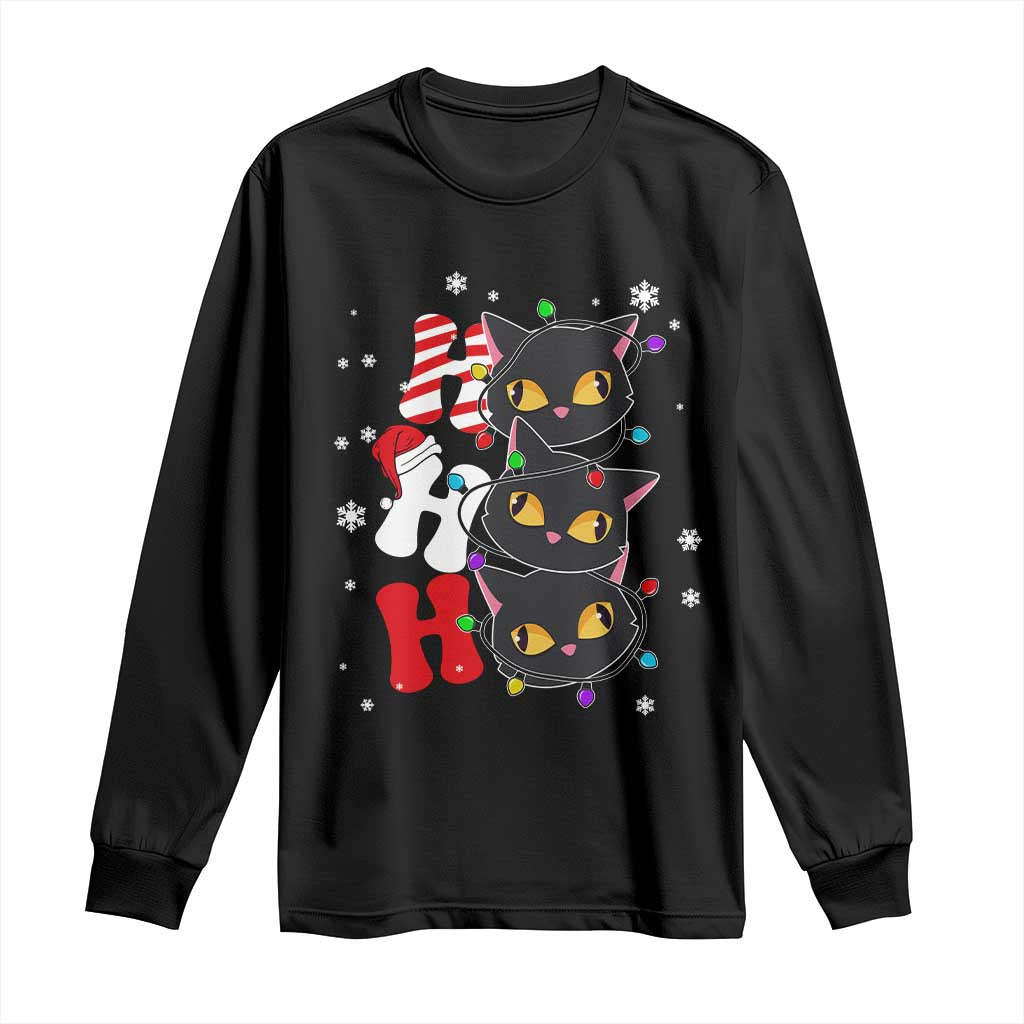 Funny Christmas Black Cat Triple Ho Long Sleeve Shirt