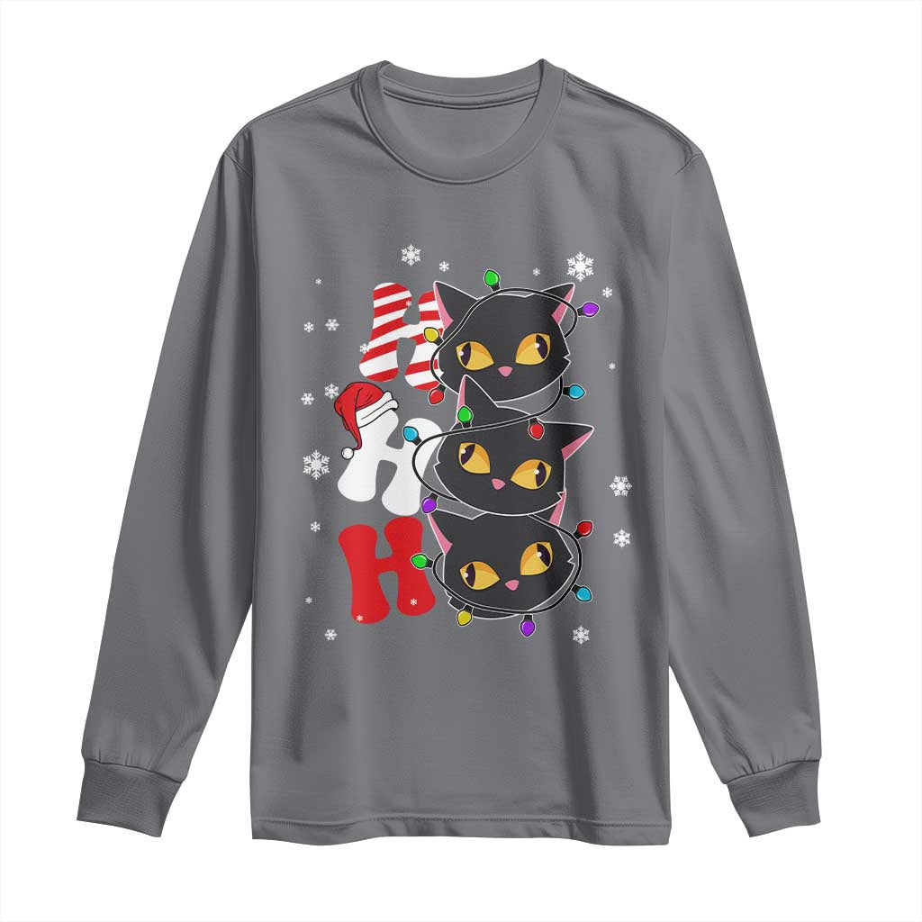 Funny Christmas Black Cat Triple Ho Long Sleeve Shirt