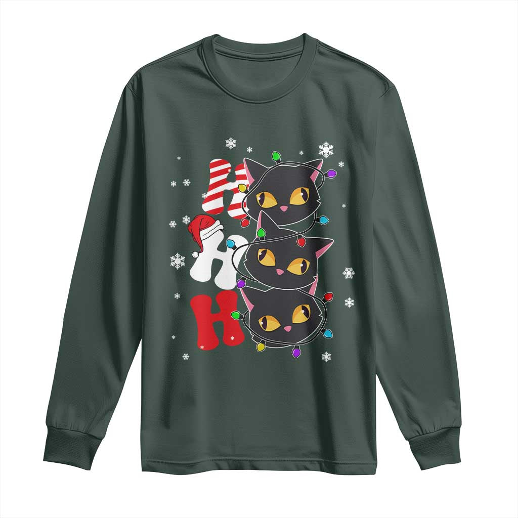 Funny Christmas Black Cat Triple Ho Long Sleeve Shirt