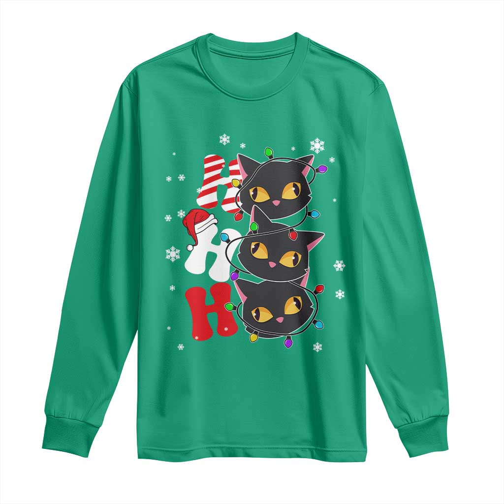 Funny Christmas Black Cat Triple Ho Long Sleeve Shirt