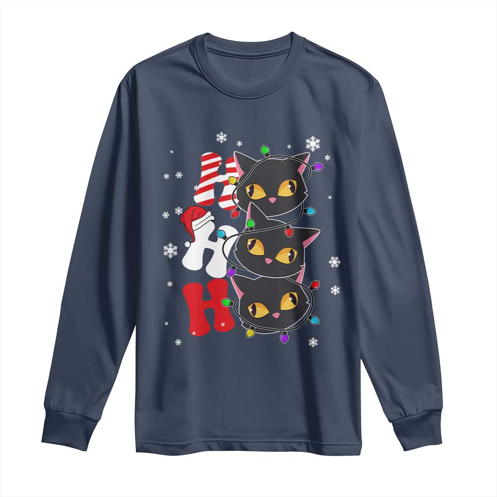 Funny Christmas Black Cat Triple Ho Long Sleeve Shirt