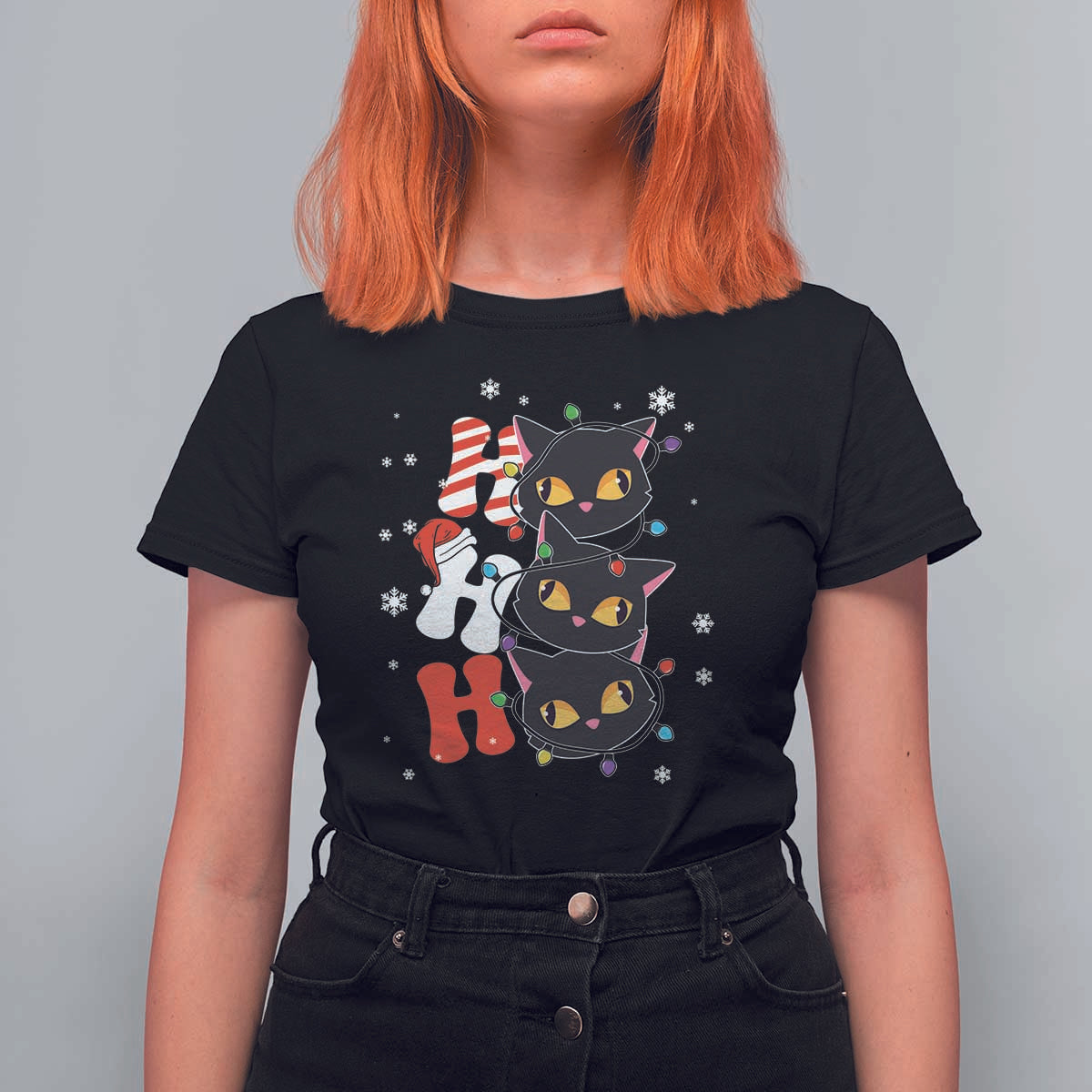 Funny Christmas Black Cat Triple Ho T Shirt For Women - Wonder Print Shop