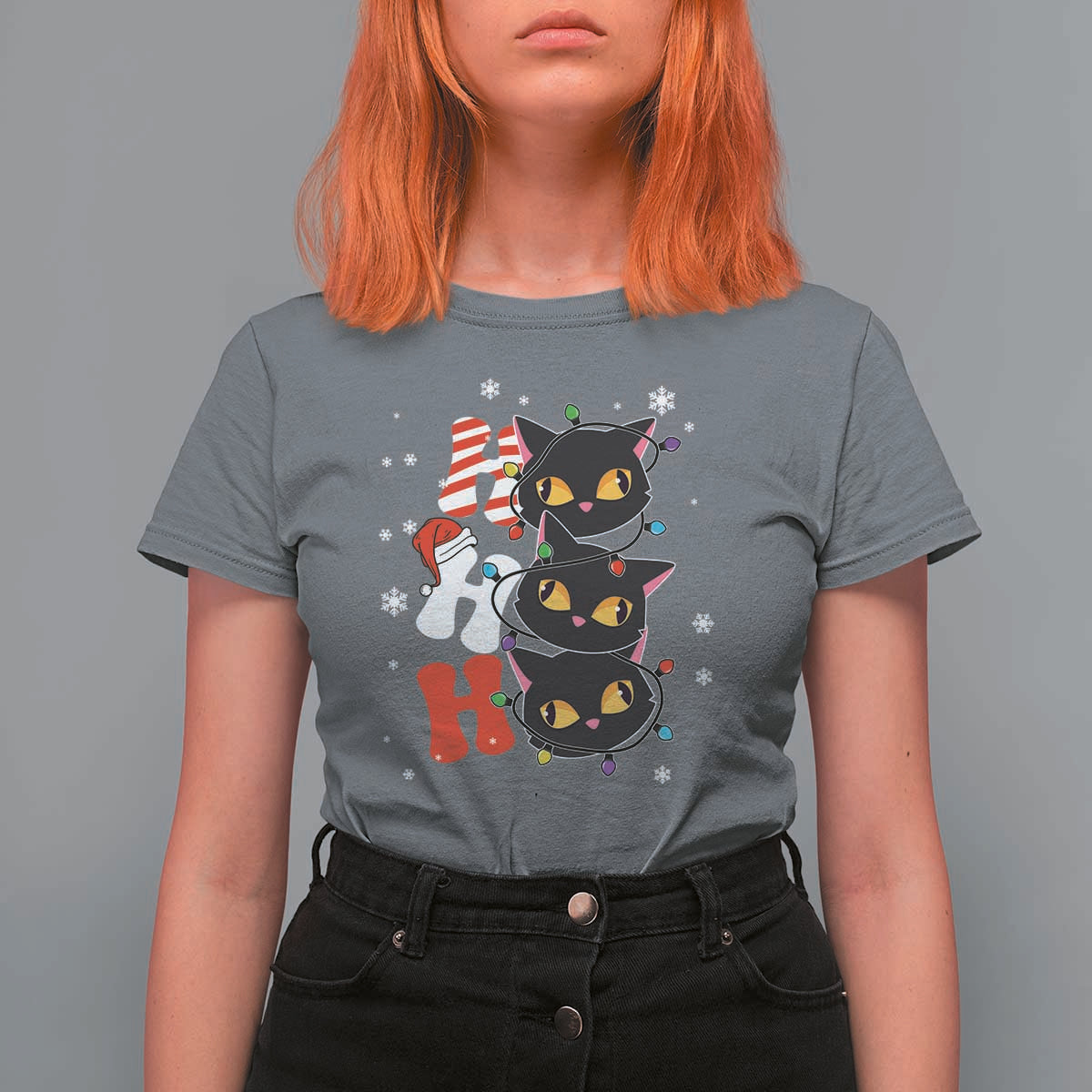 Funny Christmas Black Cat Triple Ho T Shirt For Women - Wonder Print Shop