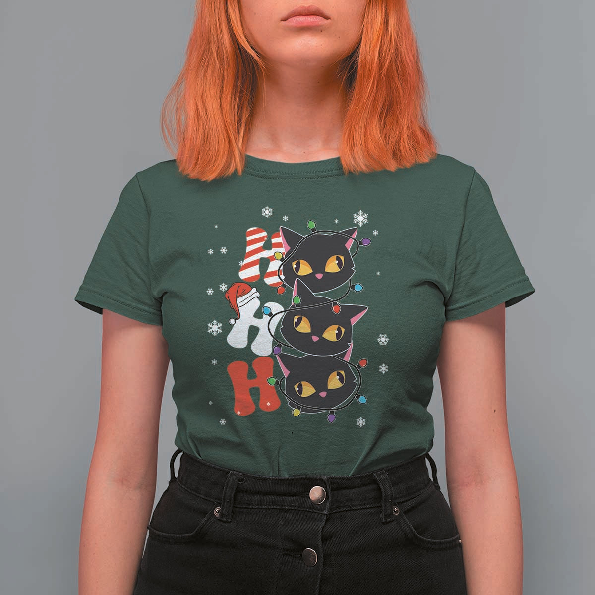 Funny Christmas Black Cat Triple Ho T Shirt For Women - Wonder Print Shop