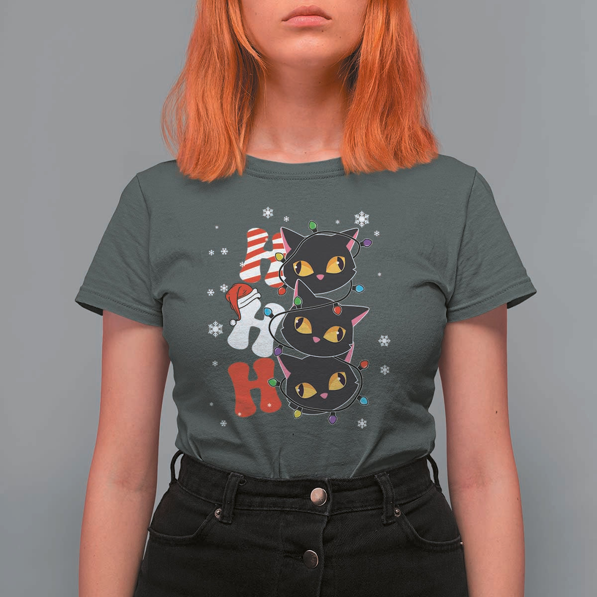 Funny Christmas Black Cat Triple Ho T Shirt For Women - Wonder Print Shop