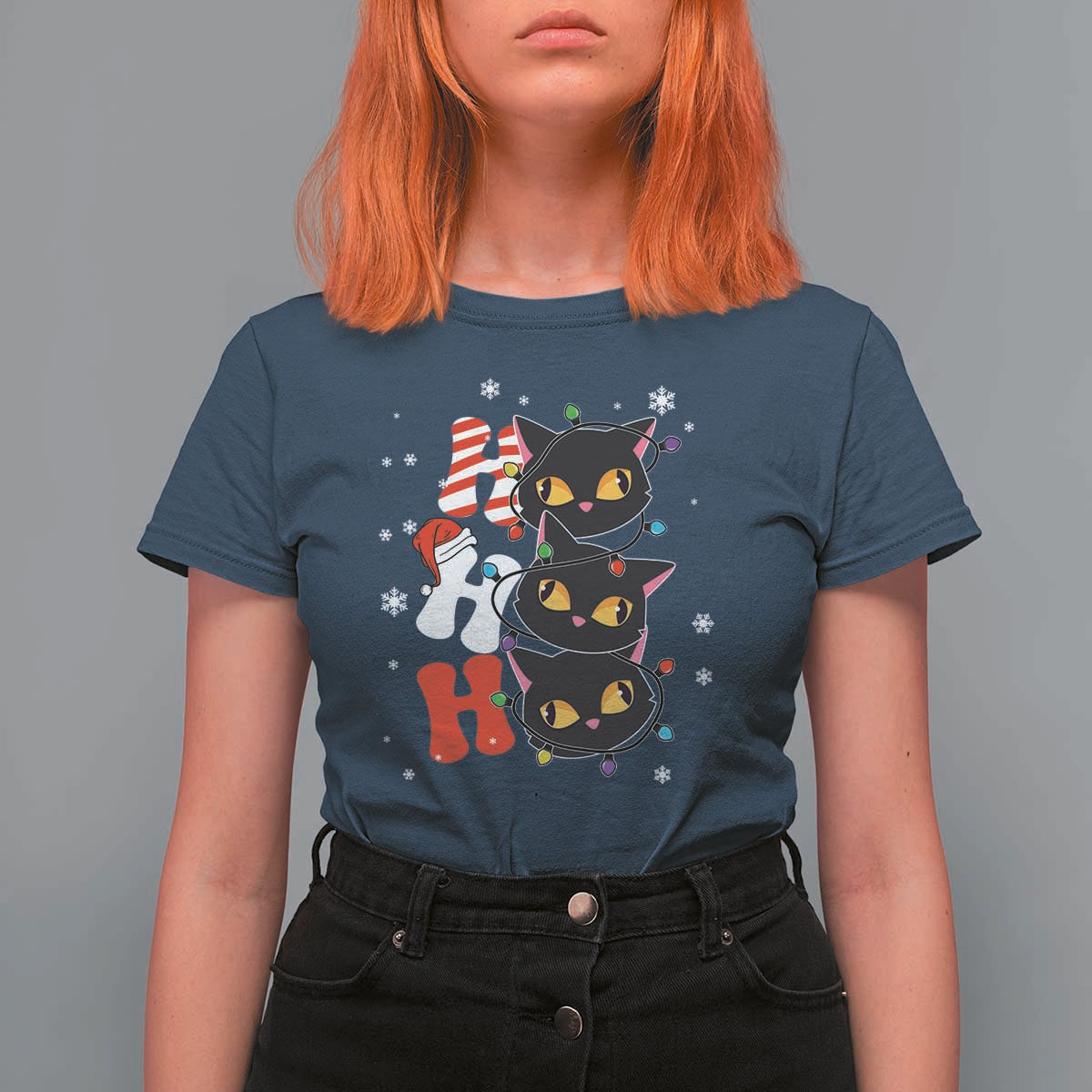 Funny Christmas Black Cat Triple Ho T Shirt For Women - Wonder Print Shop