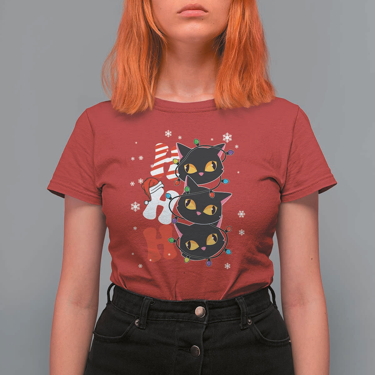 Funny Christmas Black Cat Triple Ho T Shirt For Women - Wonder Print Shop