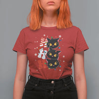 Funny Christmas Black Cat Triple Ho T Shirt For Women - Wonder Print Shop