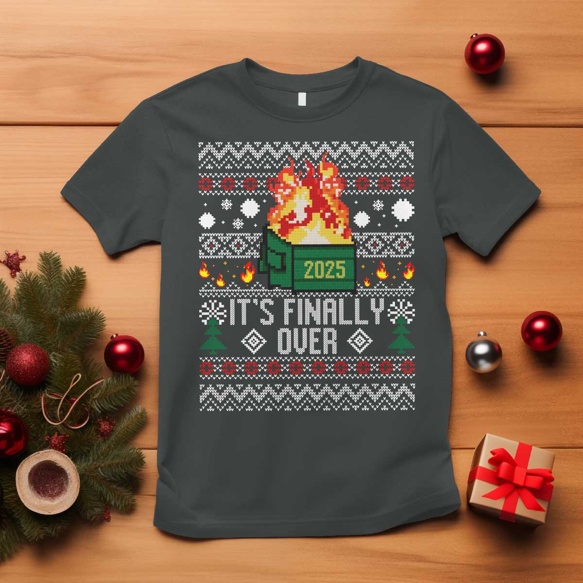 Funny Christmas Lil Dumpster Fire T Shirt It Is Finally Over 2025 - Wonder Print Shop