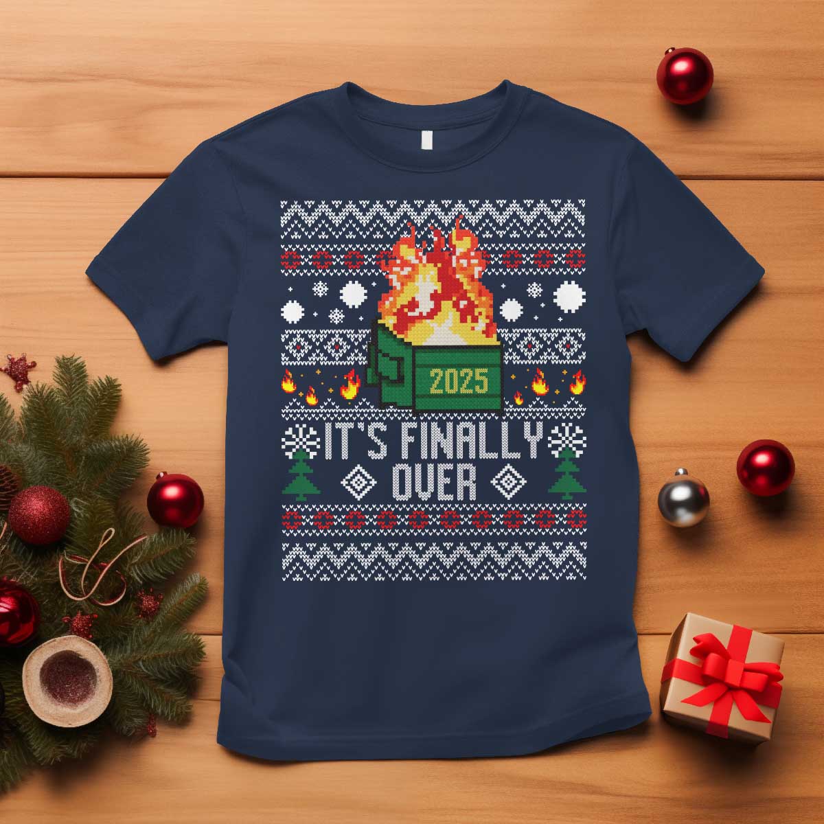 Funny Christmas Lil Dumpster Fire T Shirt It Is Finally Over 2025 - Wonder Print Shop