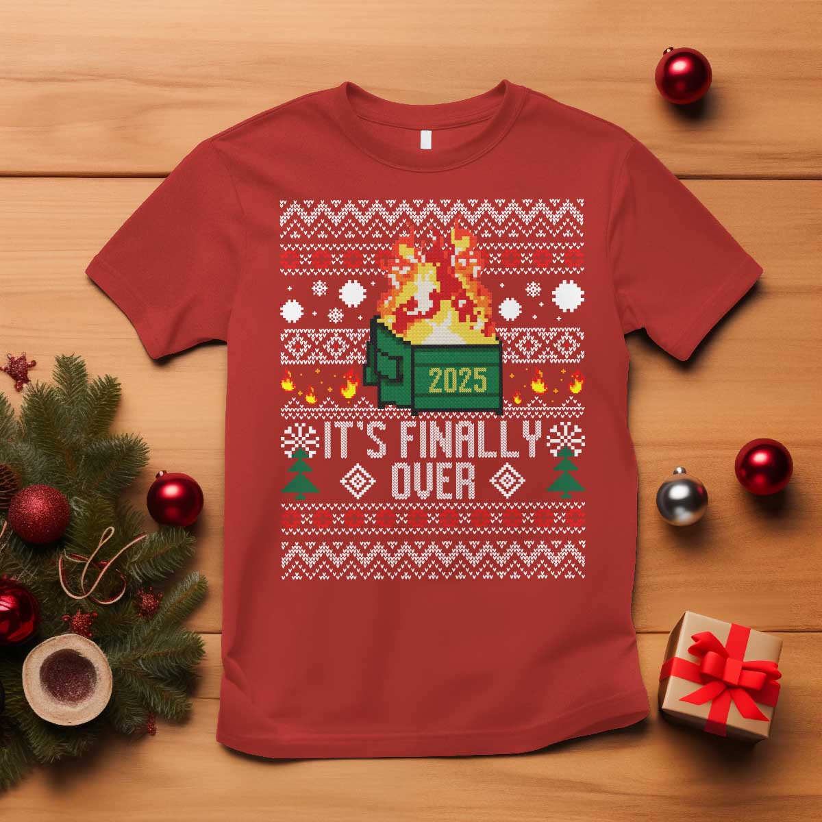 Funny Christmas Lil Dumpster Fire T Shirt It Is Finally Over 2025 - Wonder Print Shop