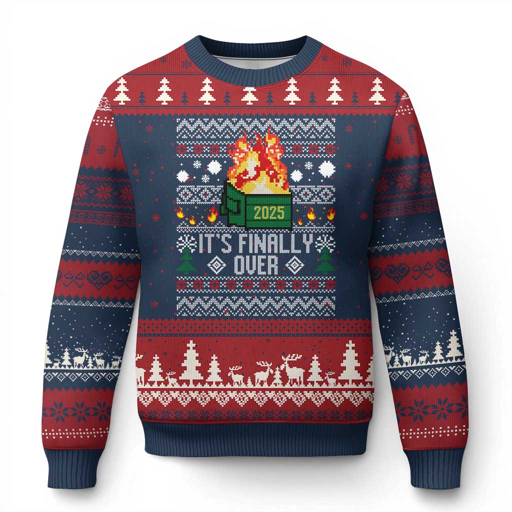 Funny Christmas Lil Dumpster Fire Ugly Christmas Sweater It Is Finally Over 2025 - Wonder Print Shop