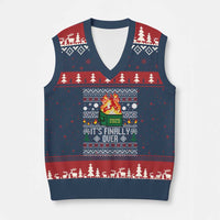 Funny Christmas Lil Dumpster Fire V-Neck Knit Sweater Vest It Is Finally Over 2025 - Wonder Print Shop