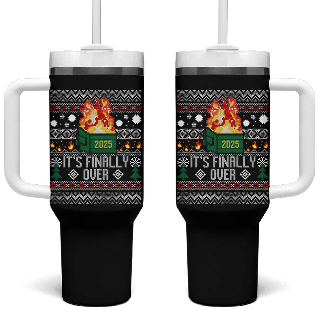 Funny Christmas Lil Dumpster Fire Tumbler With Handle It Is Finally Over 2025 - Wonder Print Shop