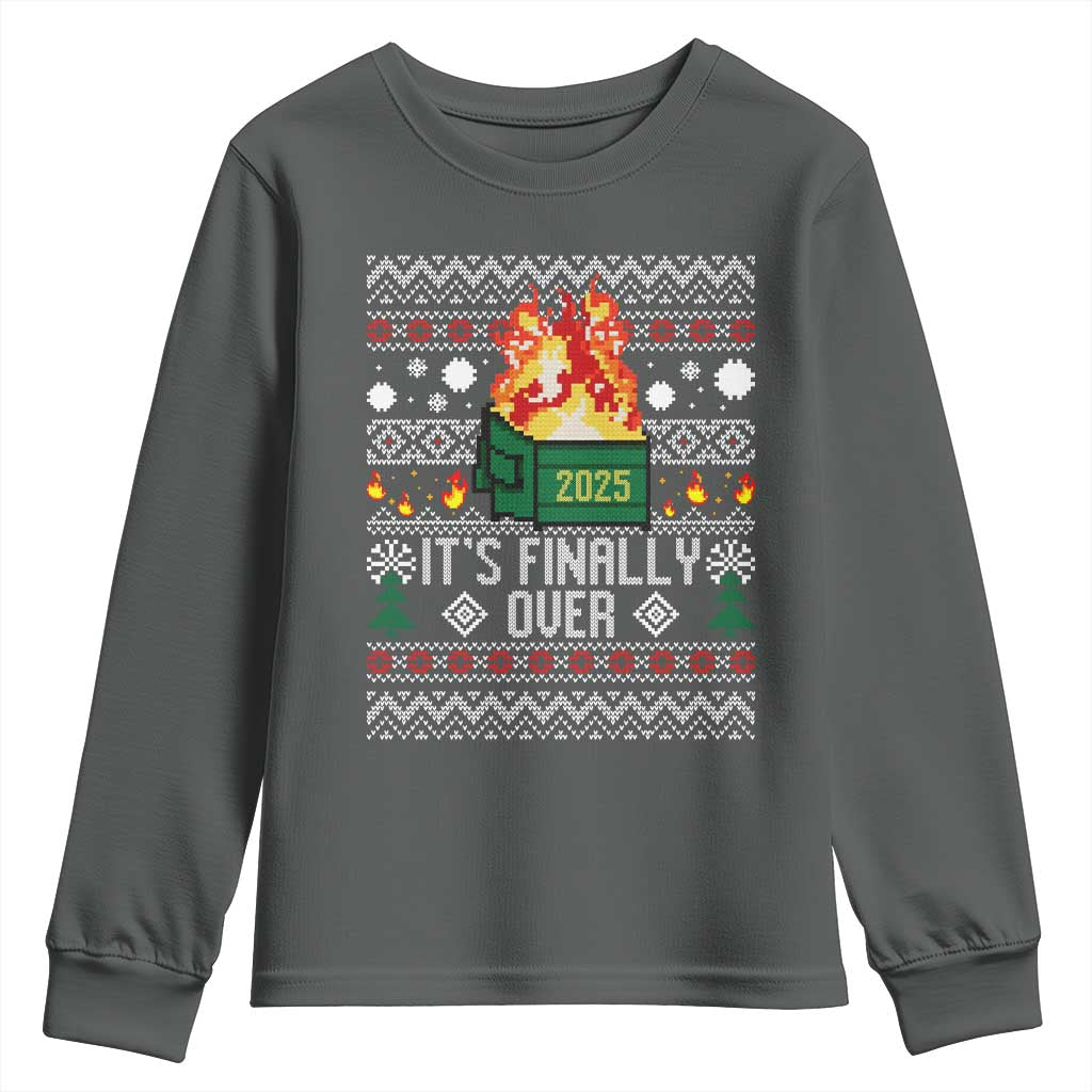 Funny Christmas Lil Dumpster Fire Youth Sweatshirt It Is Finally Over 2025 - Wonder Print Shop