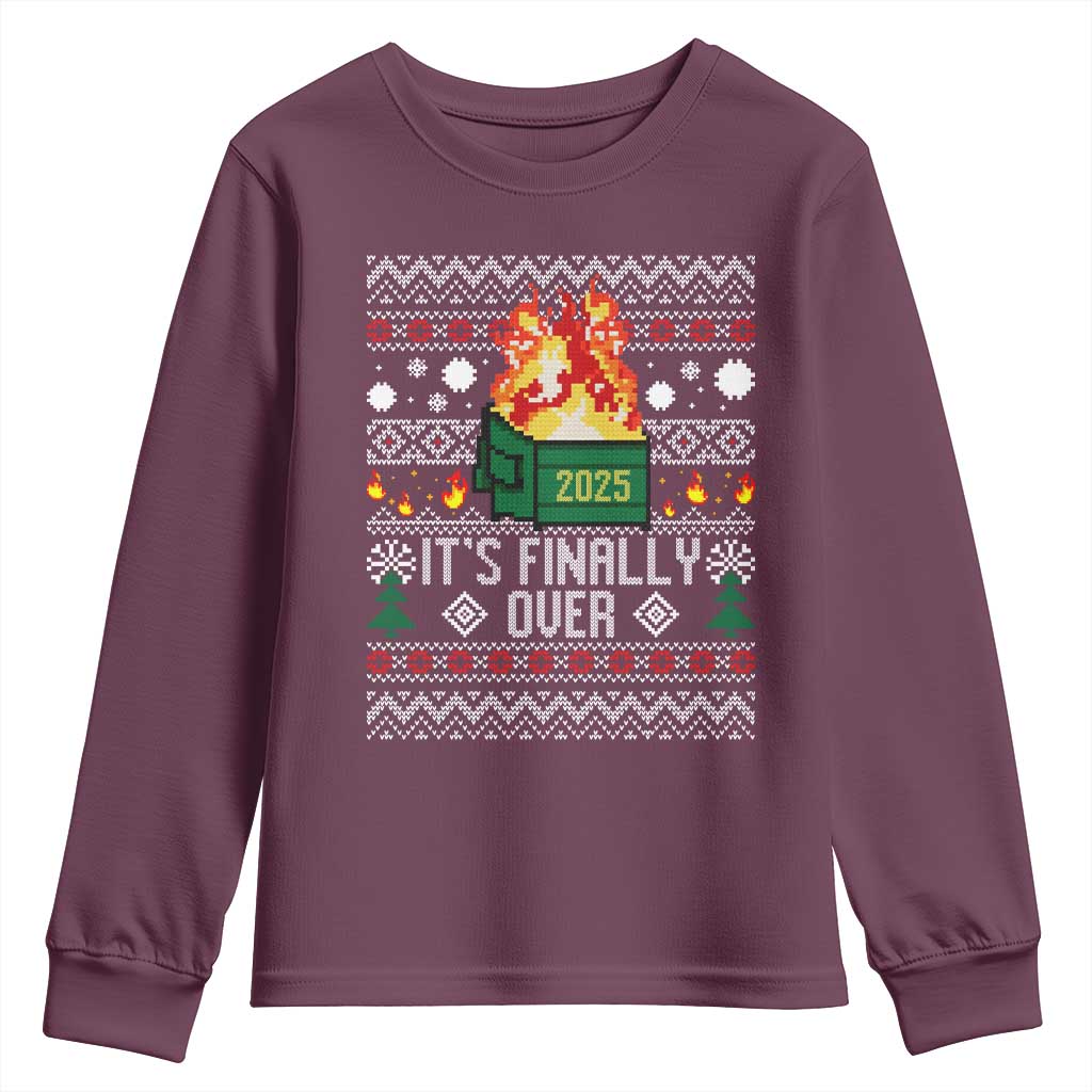 Funny Christmas Lil Dumpster Fire Youth Sweatshirt It Is Finally Over 2025 - Wonder Print Shop