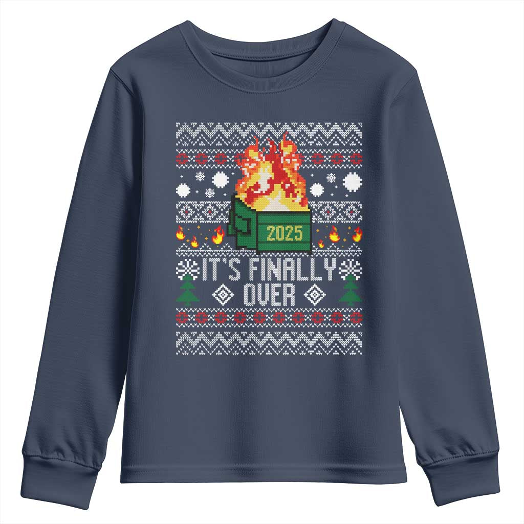 Funny Christmas Lil Dumpster Fire Youth Sweatshirt It Is Finally Over 2025 - Wonder Print Shop